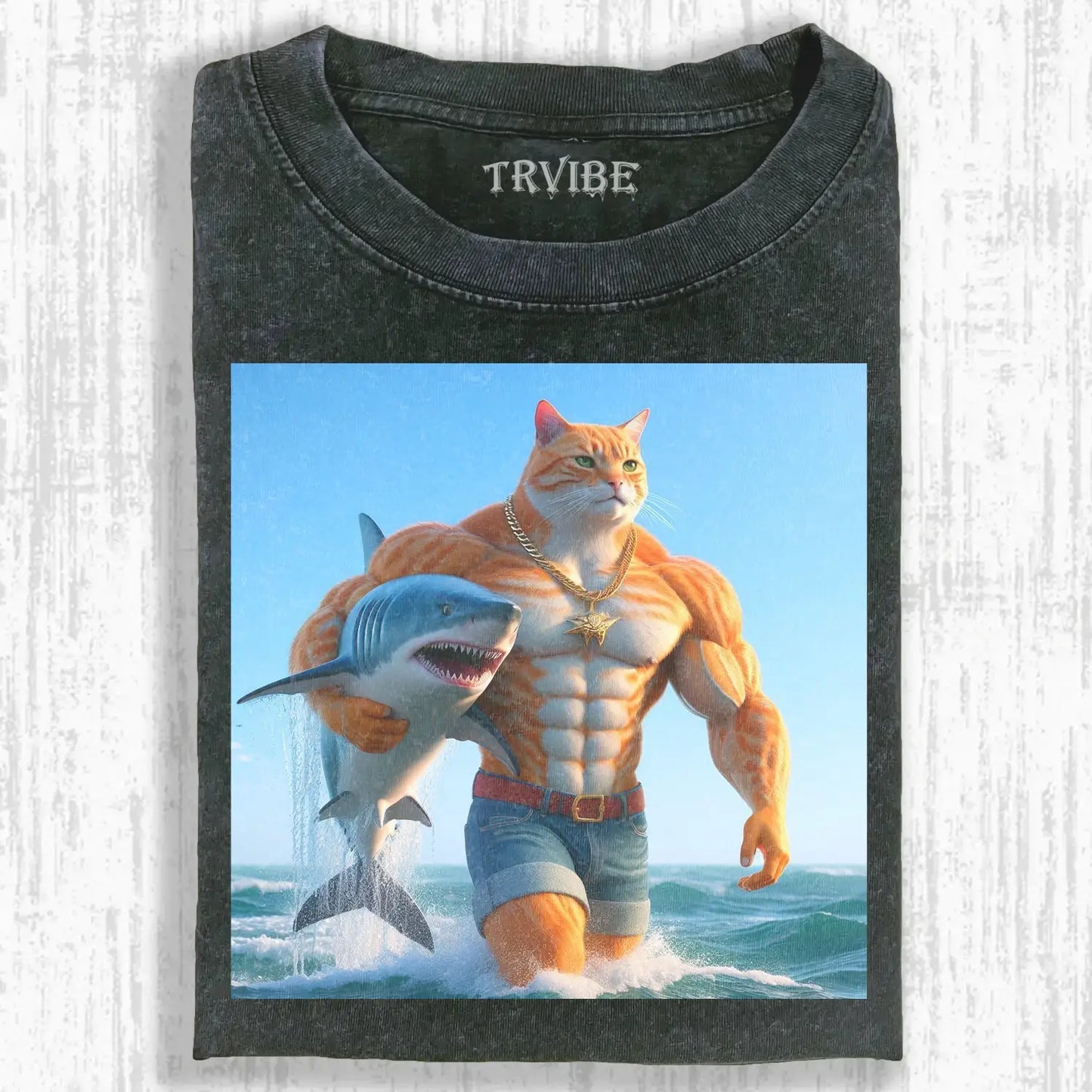 CAT AND SHARK T-SHIRT