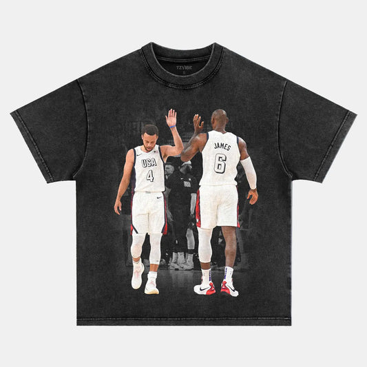 VINTAGE TEE  USA TEAM-STEPHEN CURRYLEBRON JA