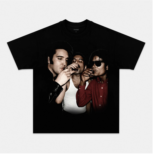 MICHAEL JACKSON, FREDDIE MERCURY AND ELVIS PRESLEY V200 TEE